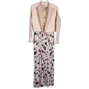 Vtg 2 Piece Set Floral Print Maxi Dress Waffle Knit Top Size 2